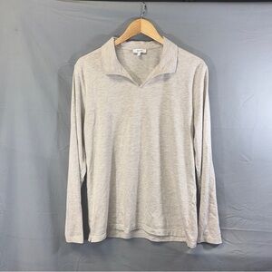 Reiss Shirt Mens Large Gray Long Sleeve Johnny Collar Polo Lightweight Heathered